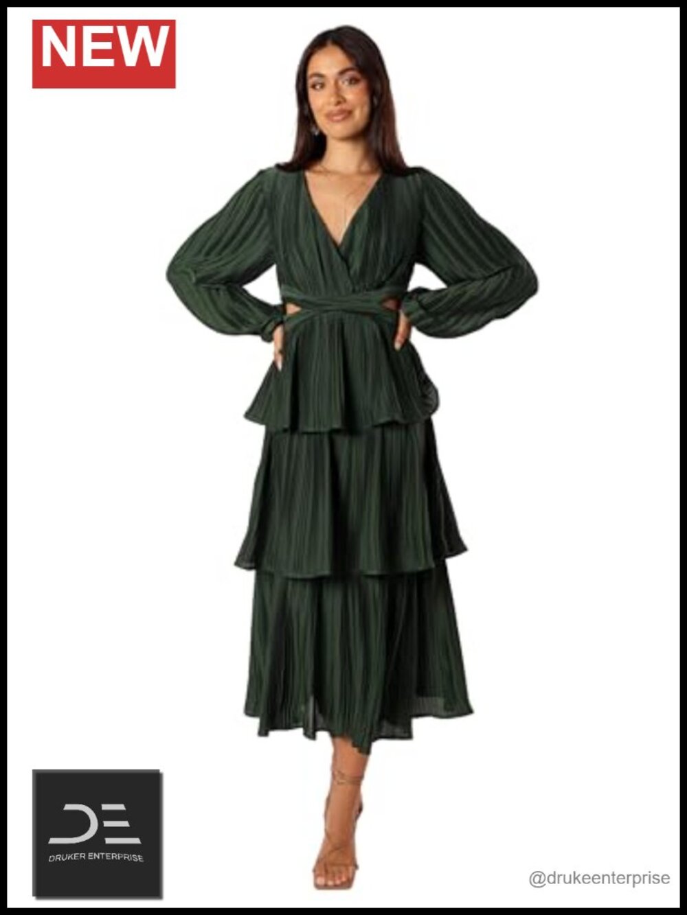 Petal & Pup Pippa Long Sleeve Midi Dress V-Neck A-Line